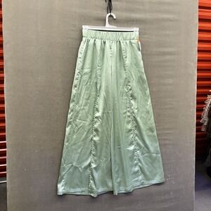 Forever 21 Pants Womens Extra Small Green Satin Wide Leg High Waist Palazzo Flow